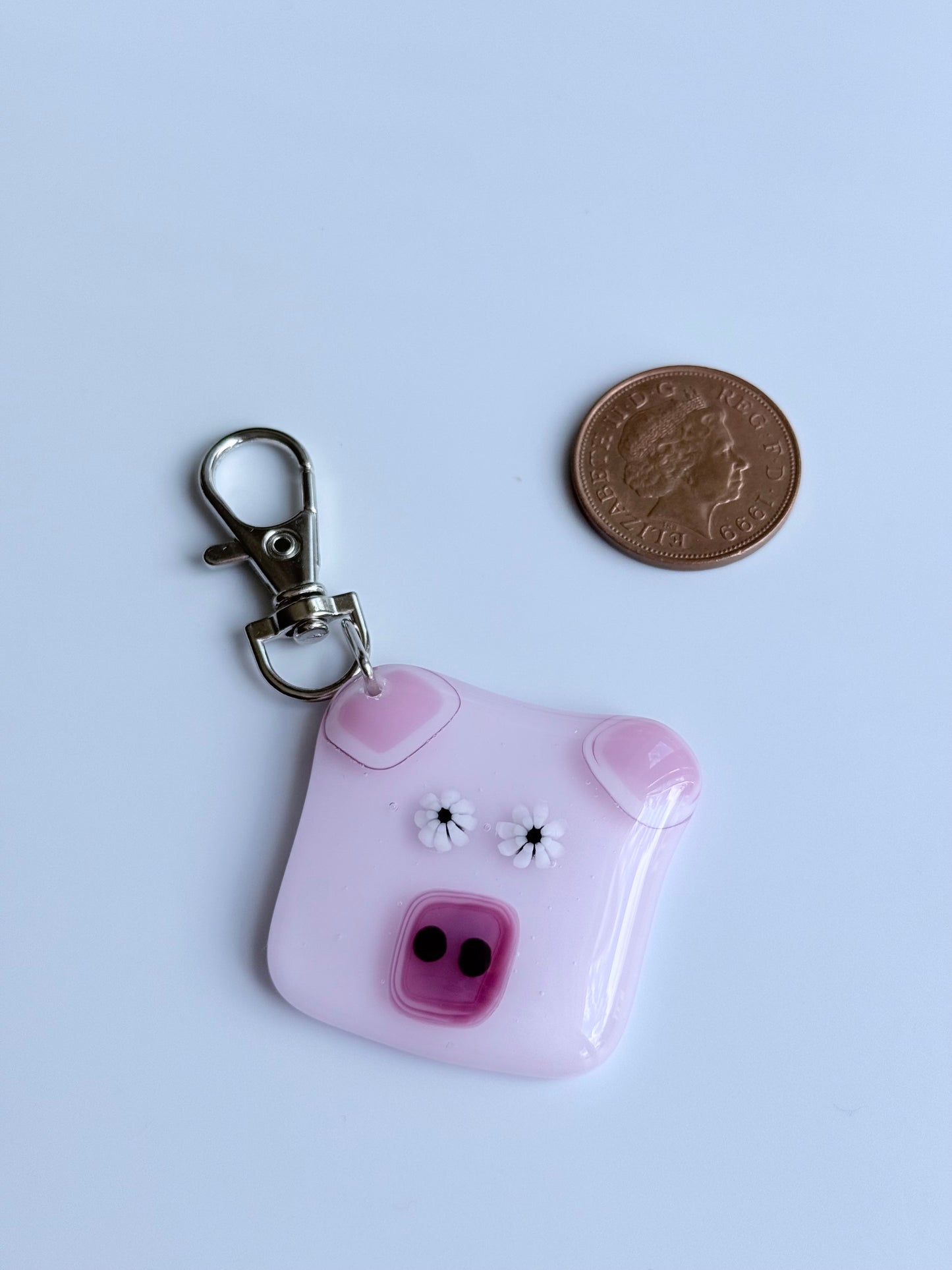 Piggy Keyring Charm Fused Glass