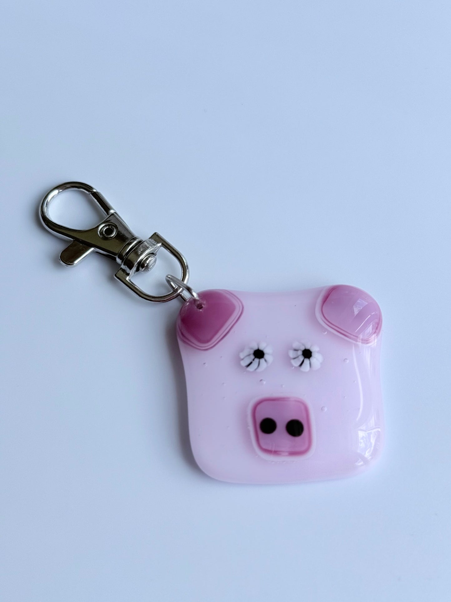 Piggy Keyring Charm Fused Glass