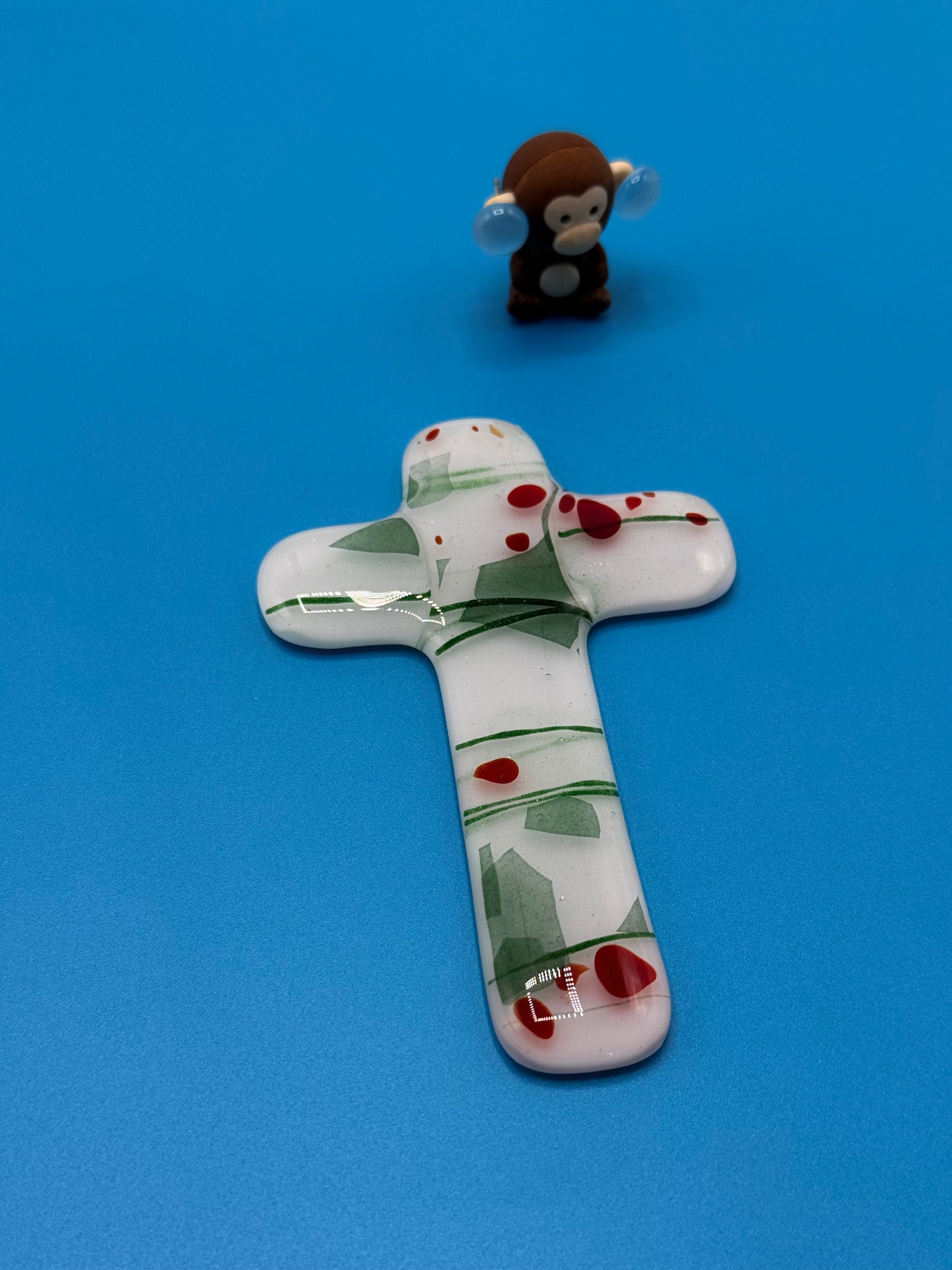 Christmas Cross Holly effect Fused Glass