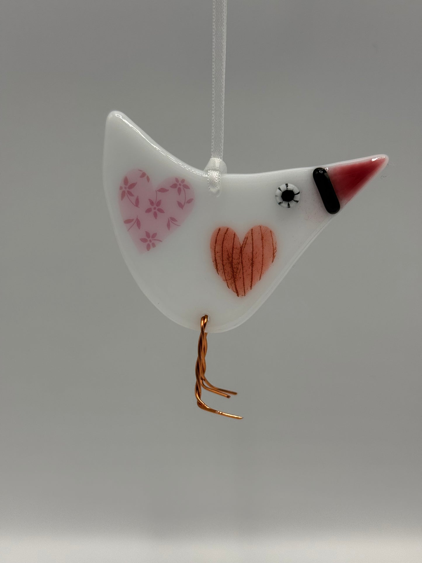 Handmade Fused Glass Love Bird Hanging Decoration