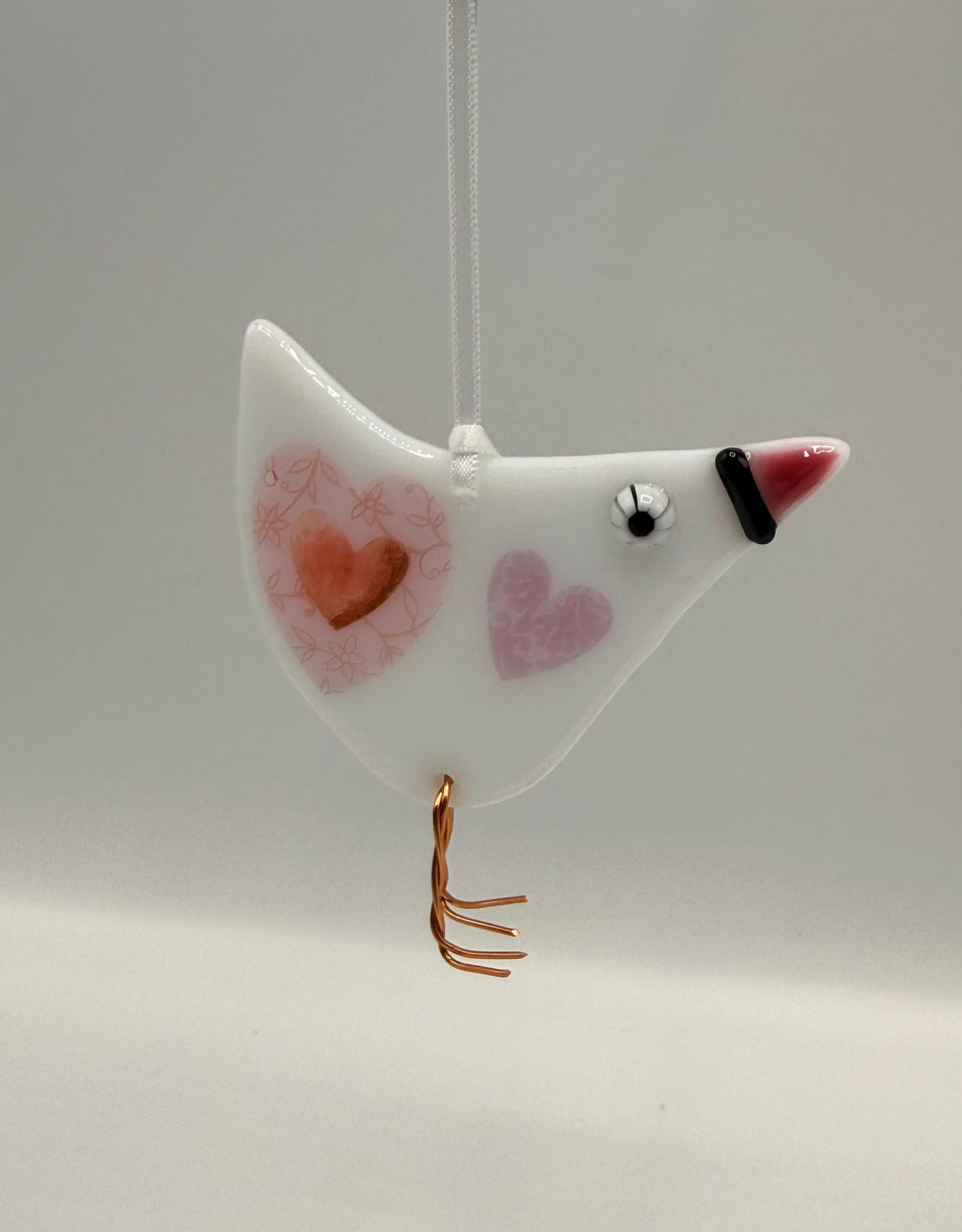 Handmade Fused Glass Love Bird Hanging Decoration