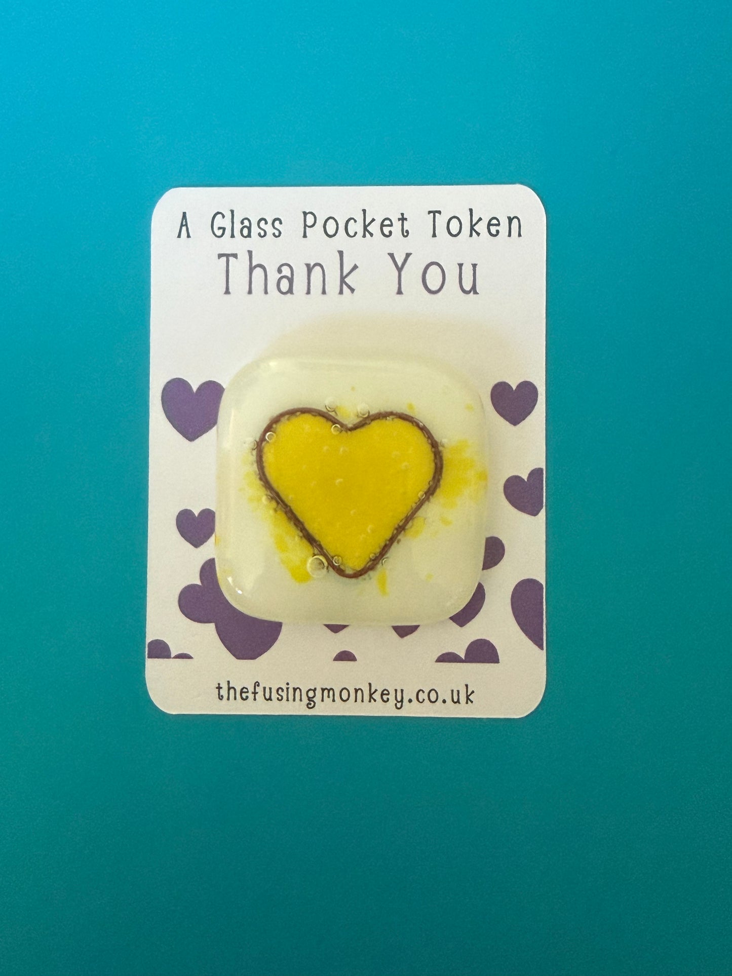 Fused Glass Heart Token with Backing Card