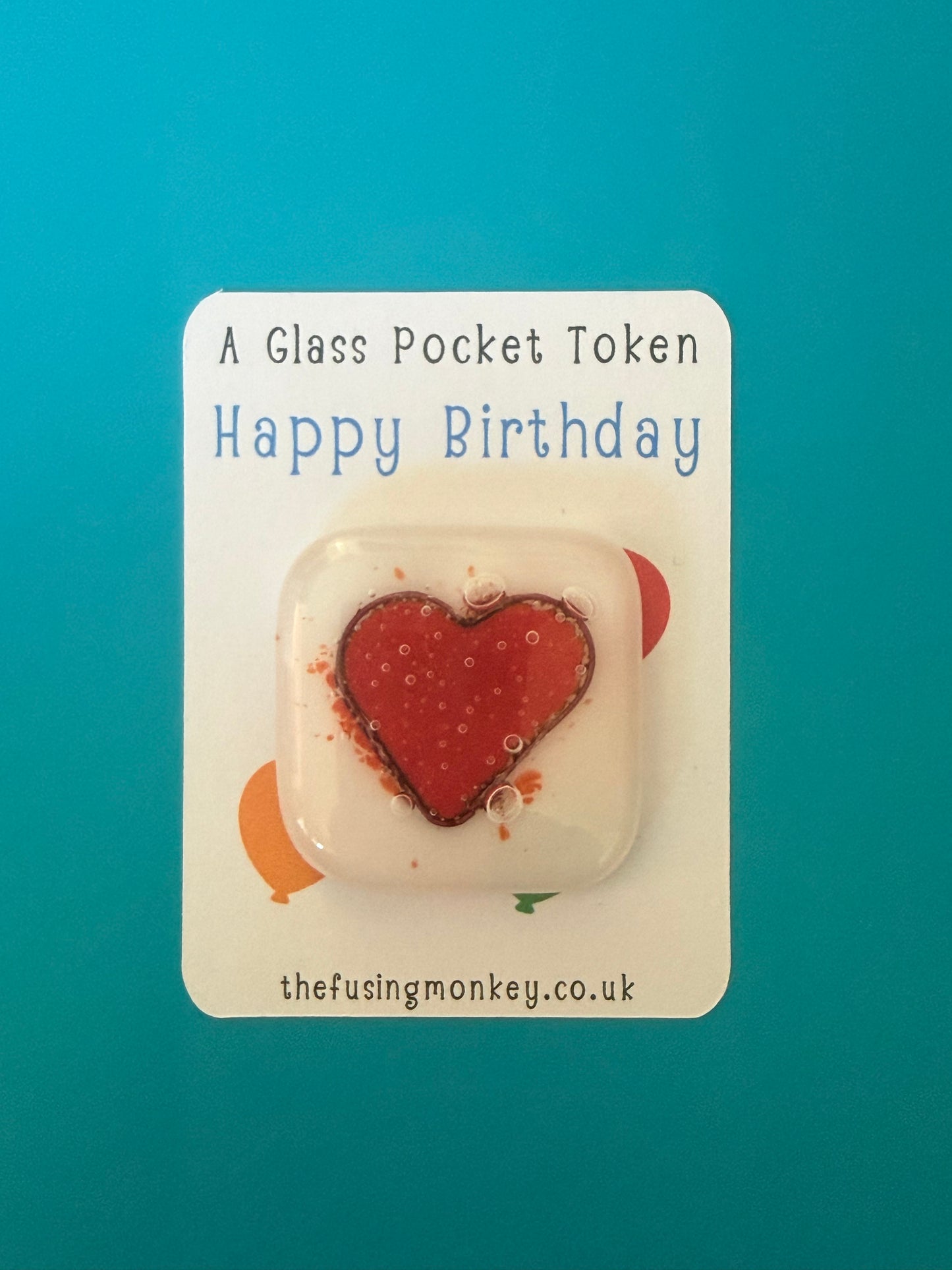 Fused Glass Heart Token with Backing Card