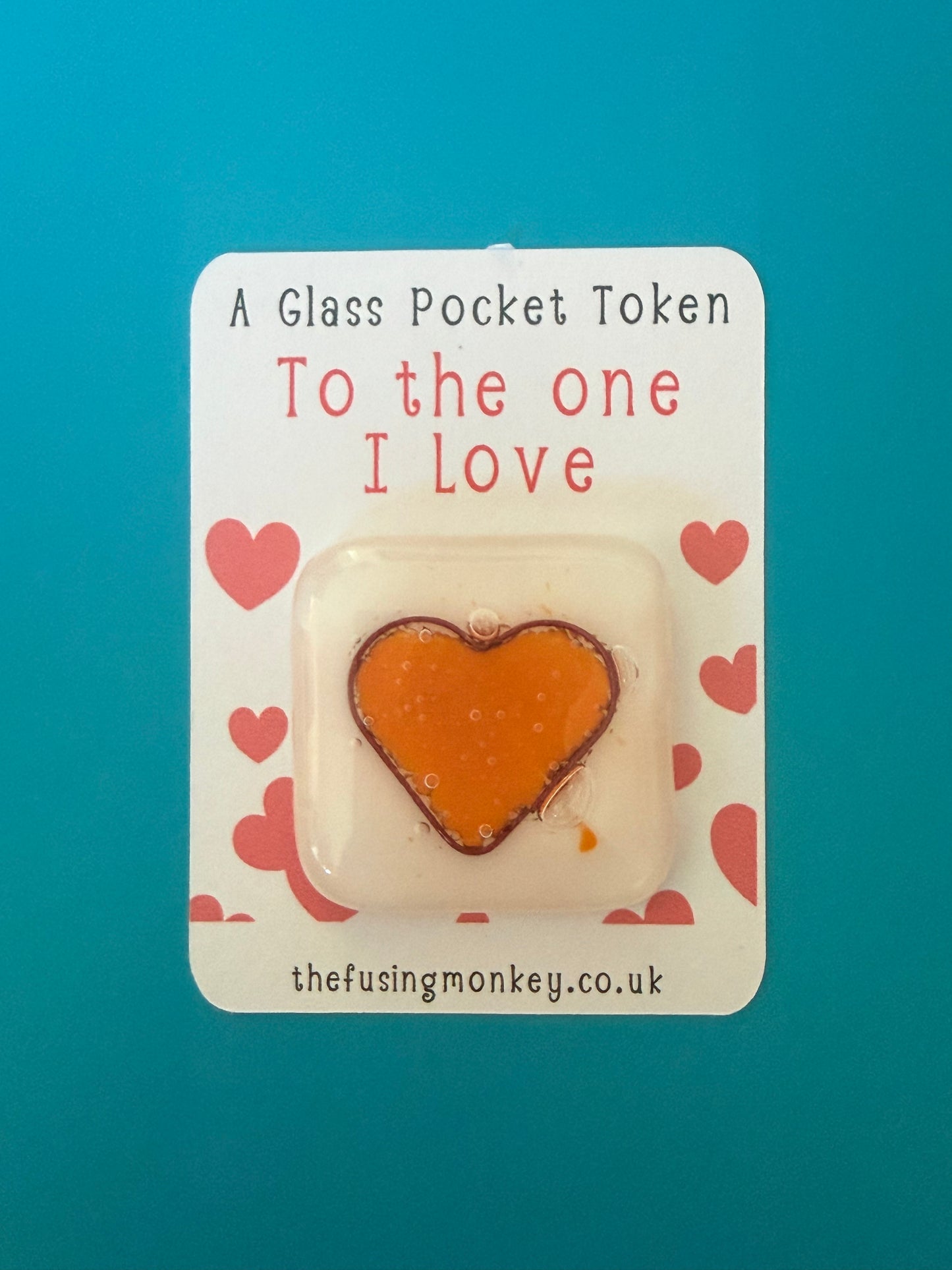 Fused Glass Heart Token with Backing Card