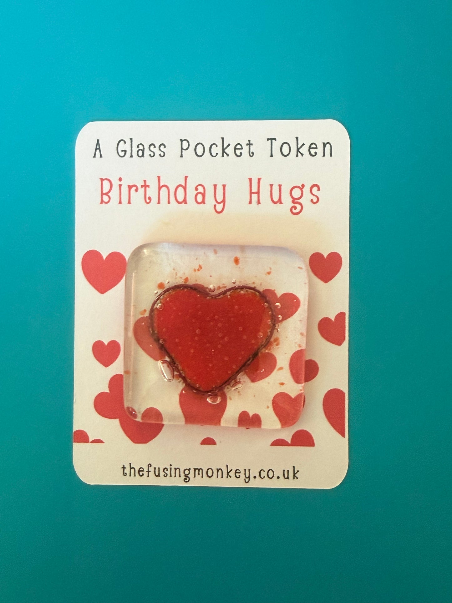 Fused Glass Heart Token with Backing Card