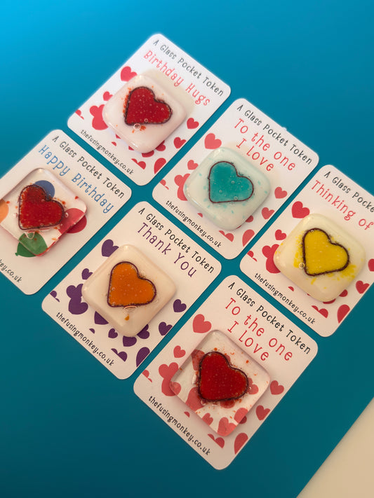 Fused Glass Heart Token with Backing Card