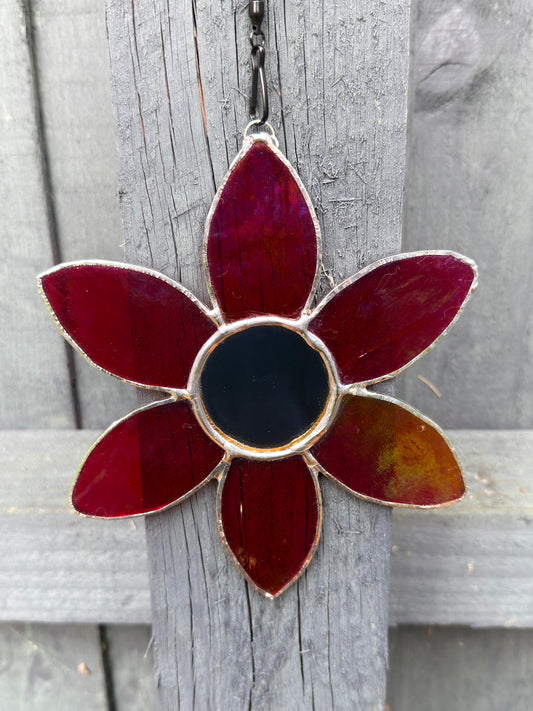 Handmade Stained Glass Flower  with small Mirror 18cm