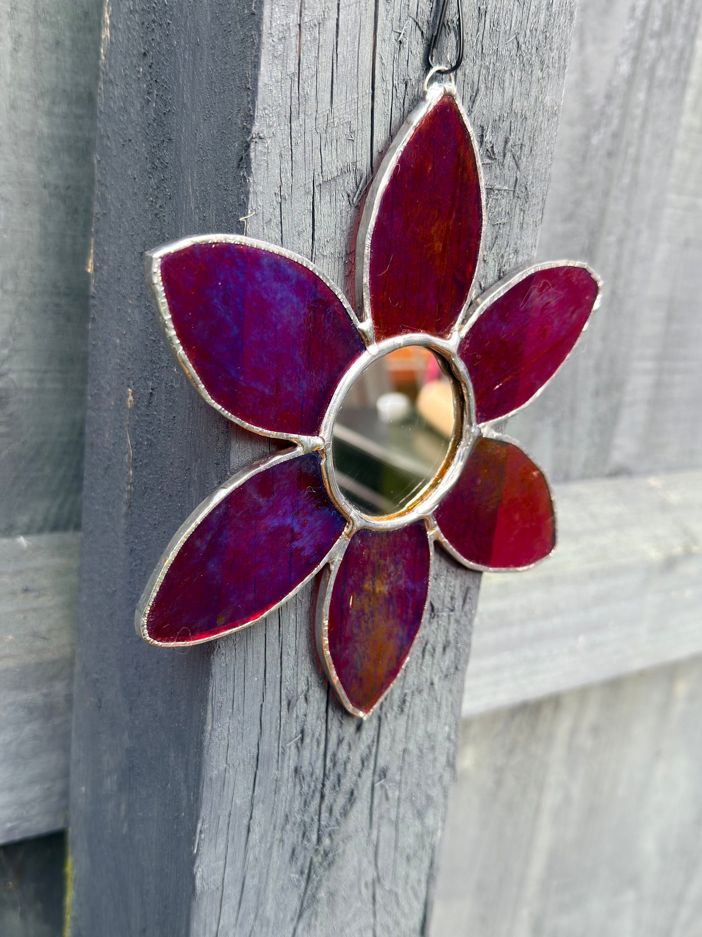 Handmade Stained Glass Flower  with small Mirror 18cm