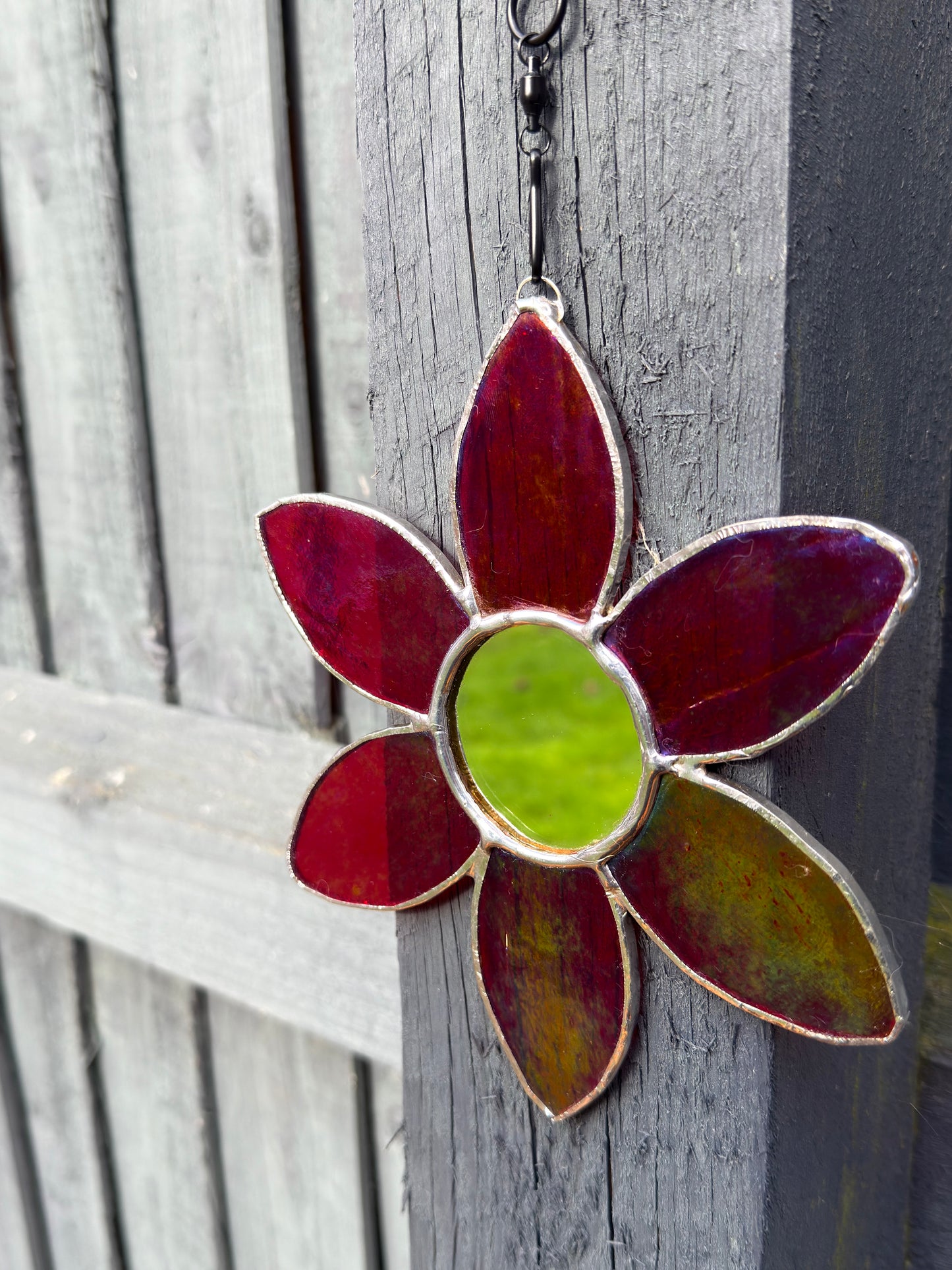 Handmade Stained Glass Flower  with small Mirror 18cm
