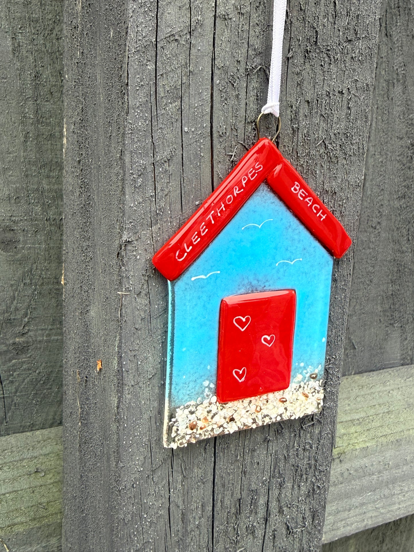Fused Glass Beach Hut - Cleethorpes Beach Hanging Decoration