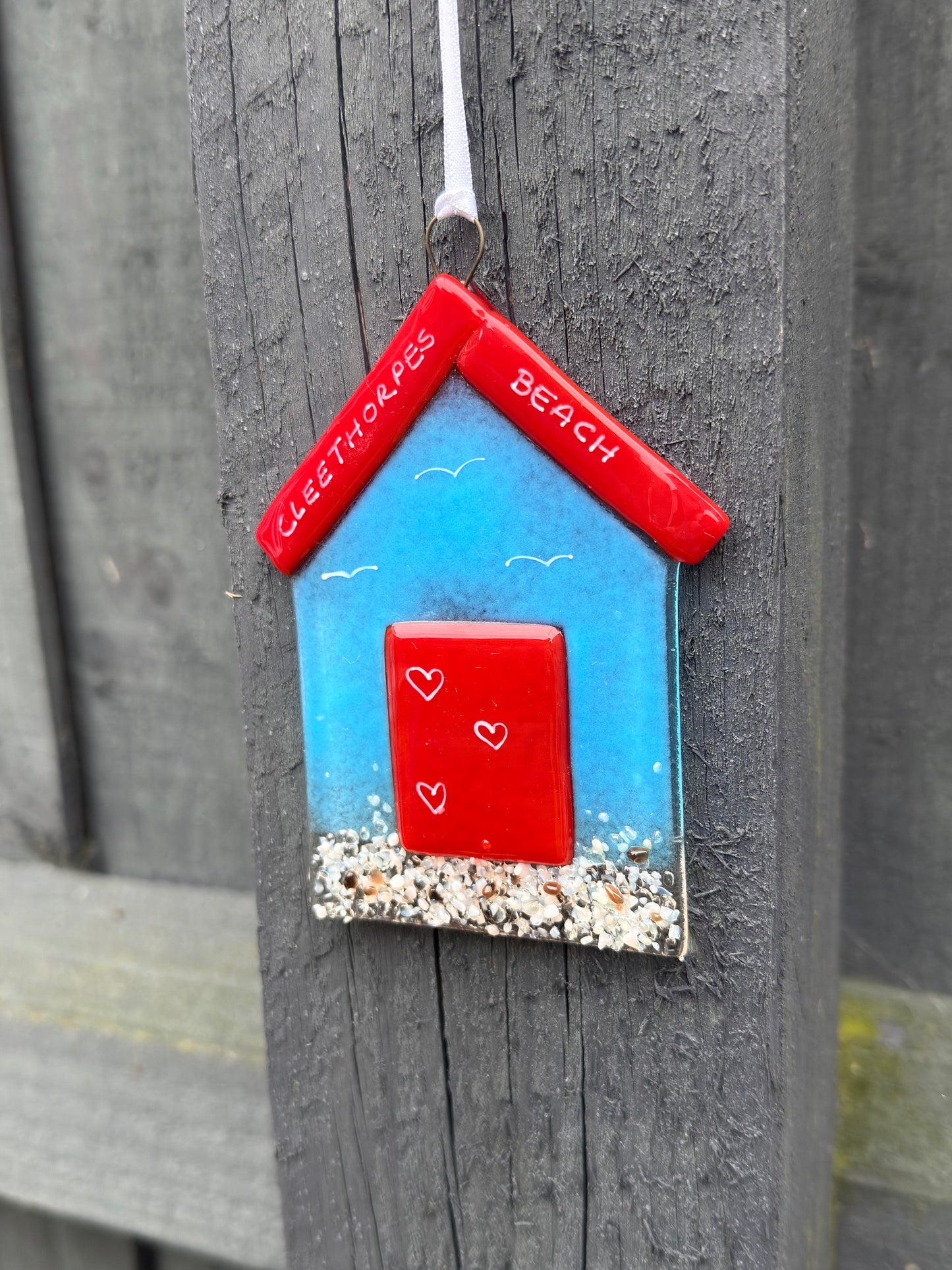 Fused Glass Beach Hut - Cleethorpes Beach Hanging Decoration