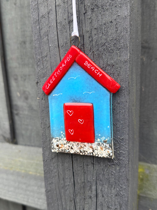 Fused Glass Beach Hut - Cleethorpes Beach Hanging Decoration
