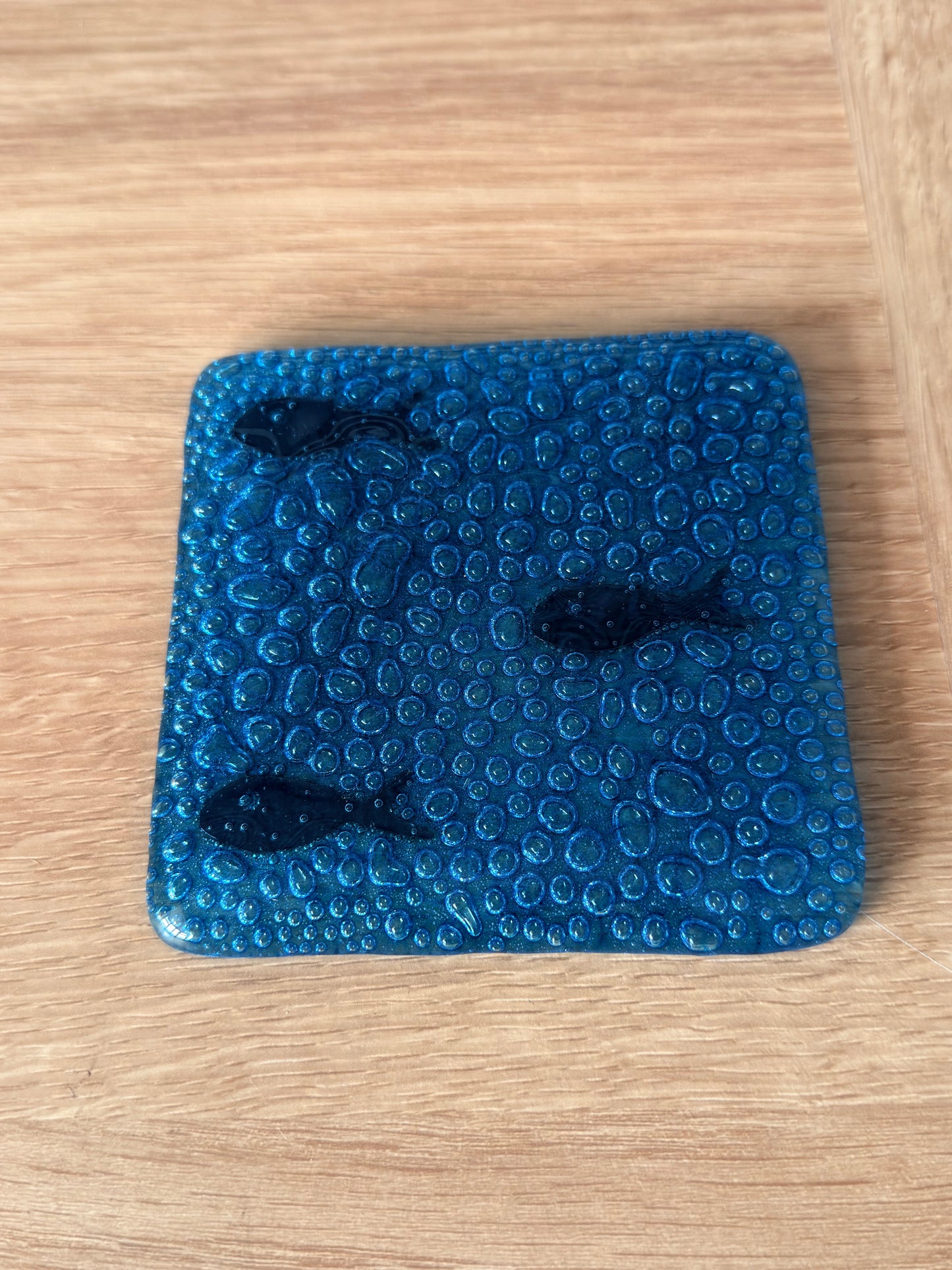 Bubble Fish Fused Glass Coaster – Handmade in the UK