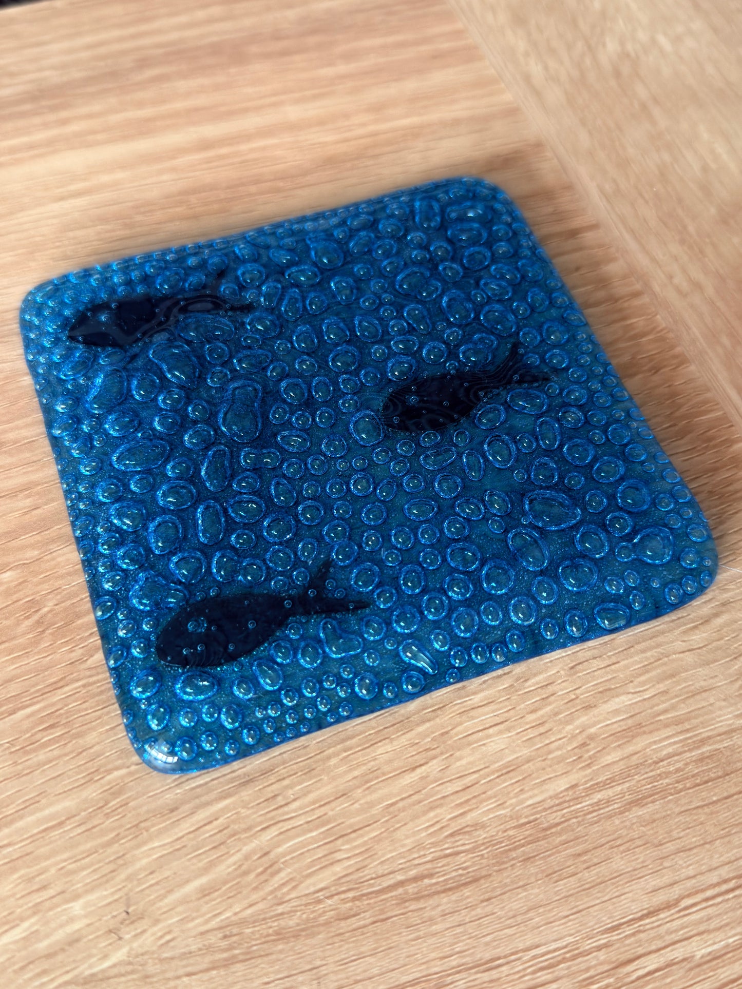 Bubble Fish Fused Glass Coaster – Handmade in the UK