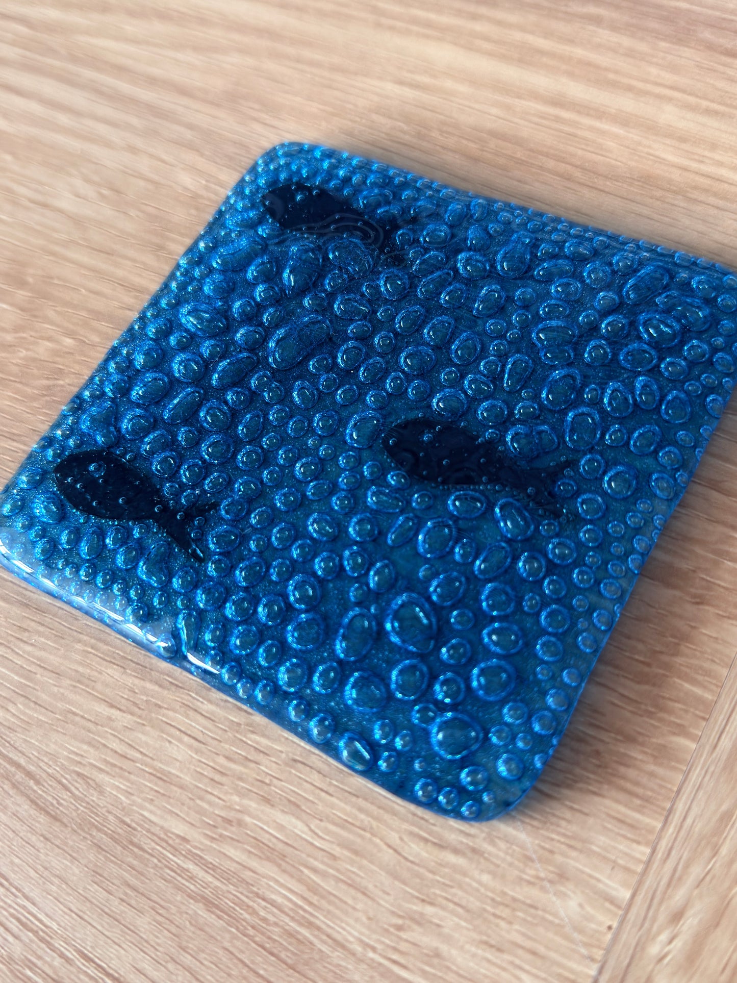 Bubble Fish Fused Glass Coaster – Handmade in the UK