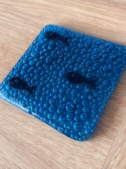 Bubble Fish Fused Glass Coaster – Handmade in the UK