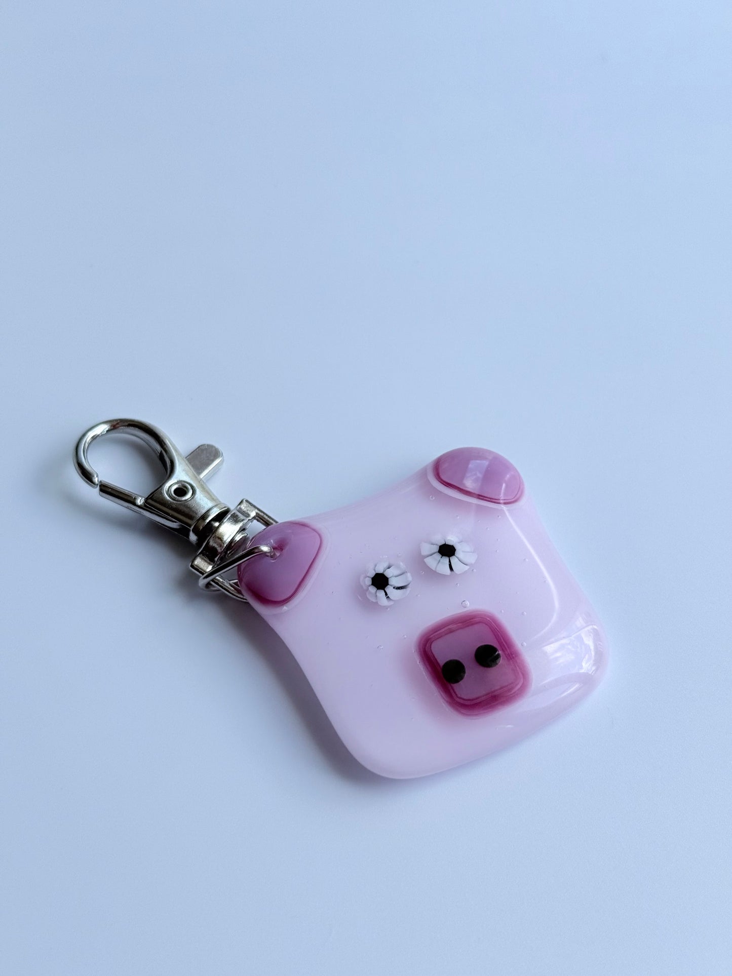 Piggy Keyring Charm Fused Glass