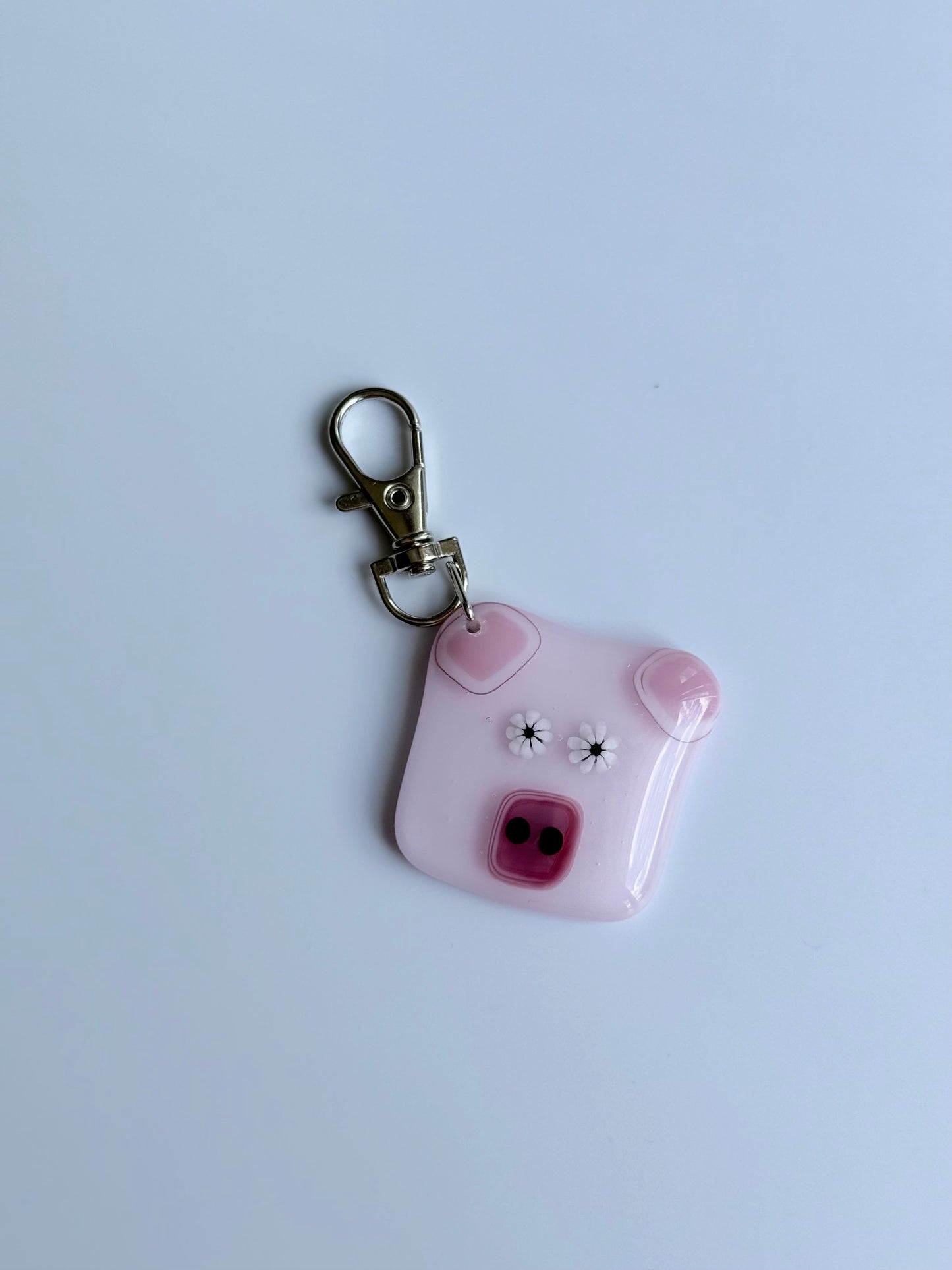 Piggy Keyring Charm Fused Glass