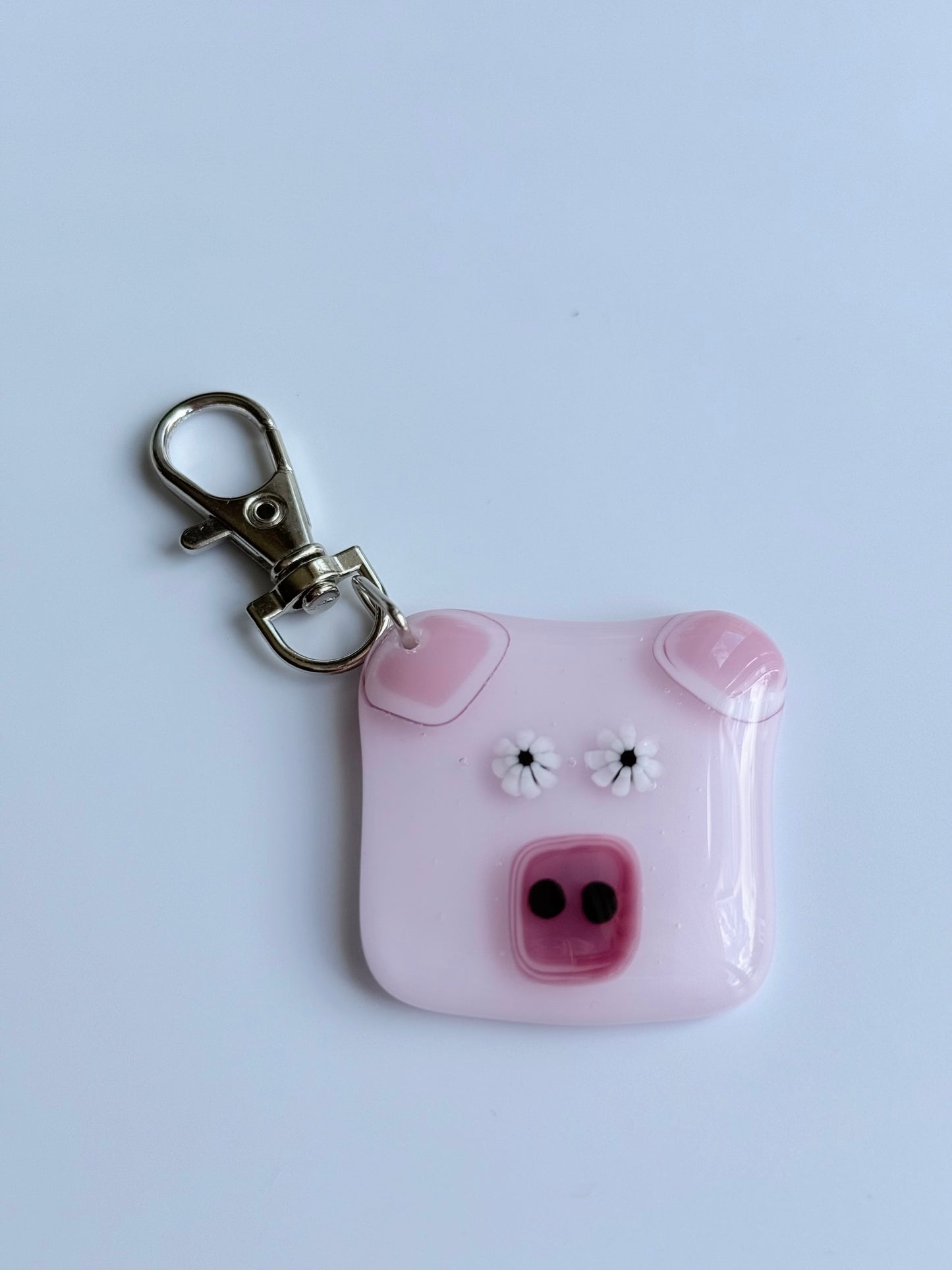 Piggy Keyring Charm Fused Glass