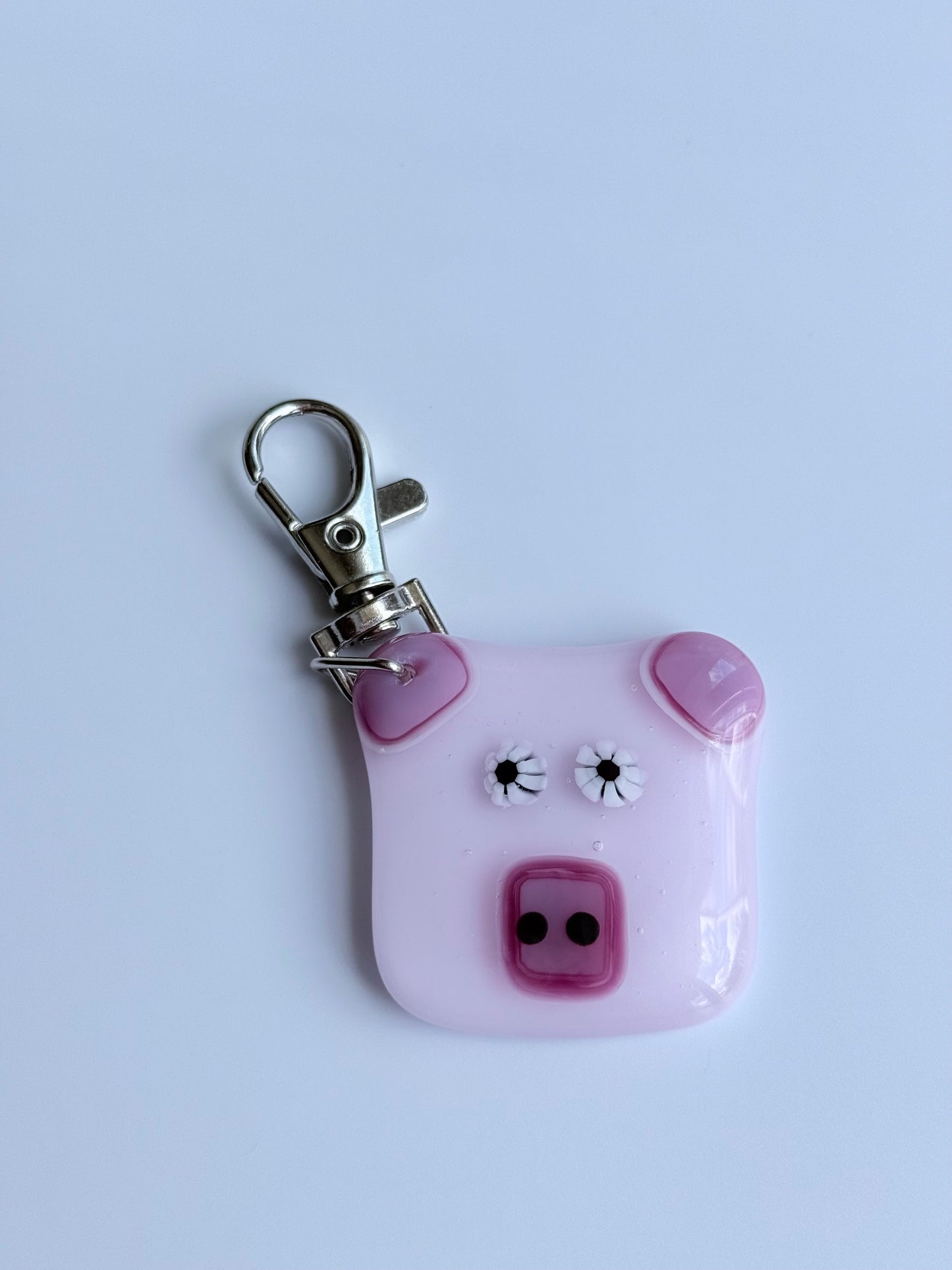 Piggy Keyring Charm Fused Glass