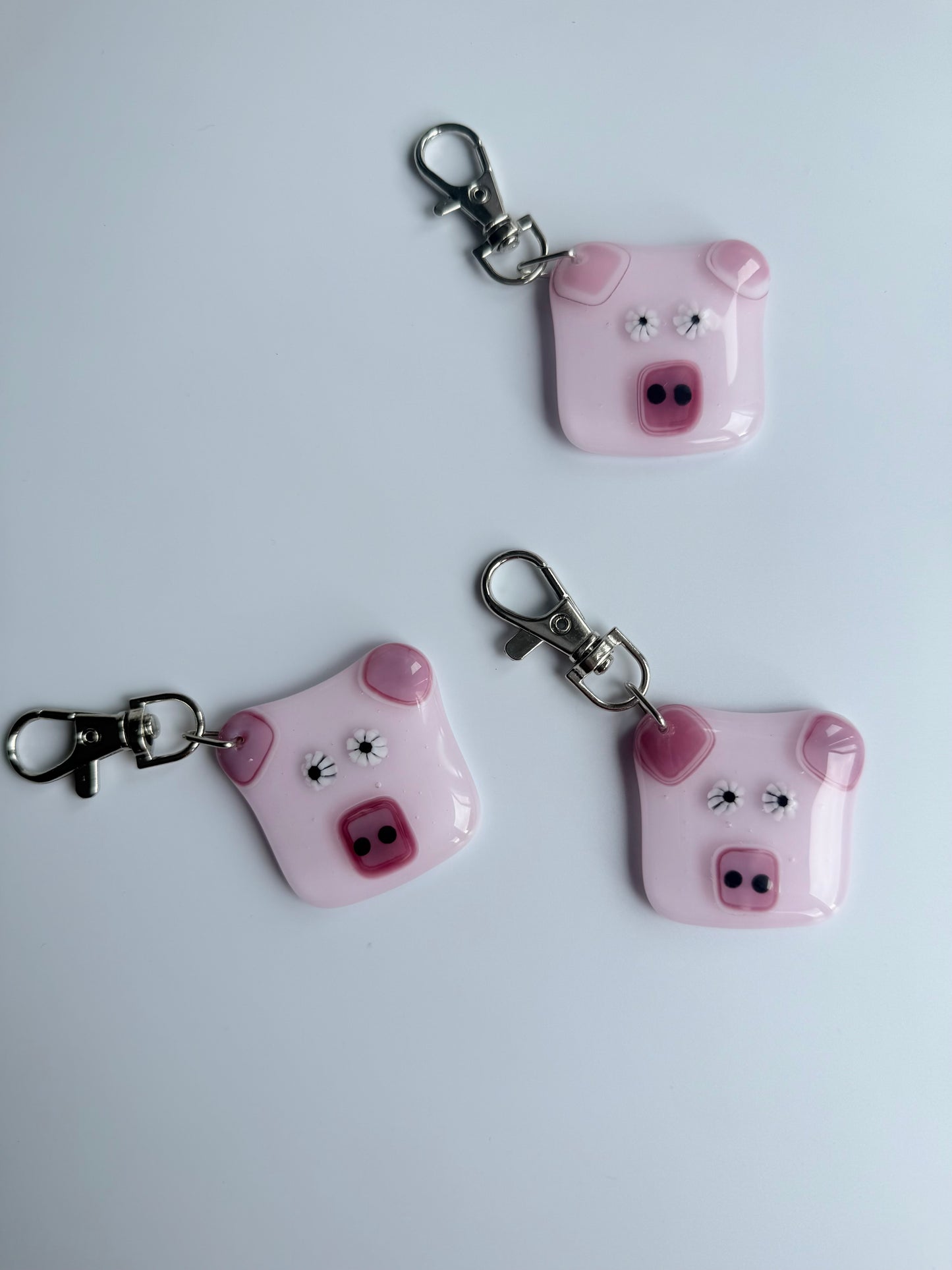 Piggy Keyring Charm Fused Glass
