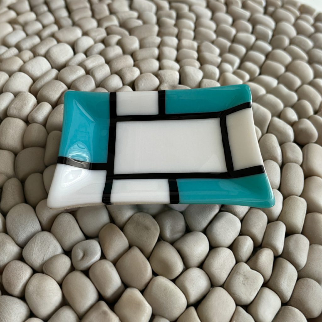 Soap Dish Blue & White Fused Glass